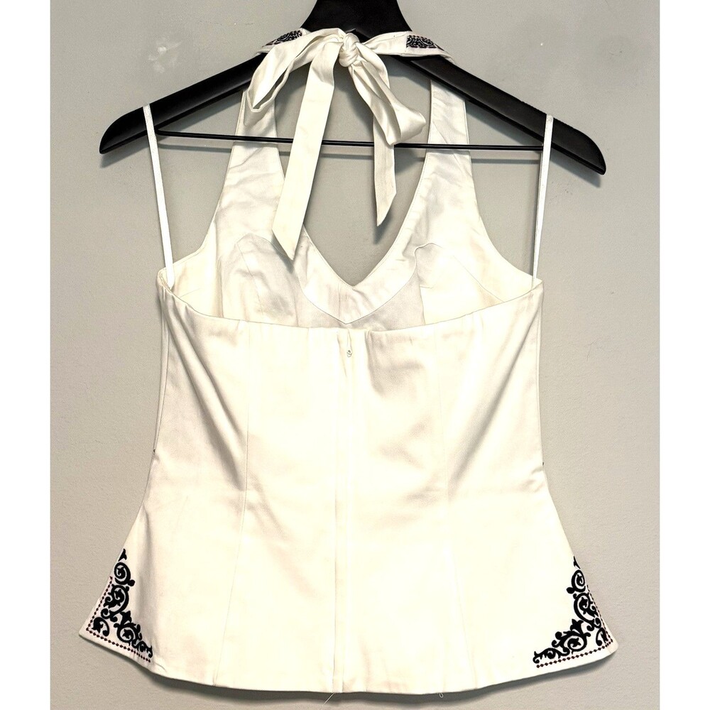 White House Black Market Structured Halter Top Sz US 8 Cotton Embroidered Lined - Picture 5 of 10